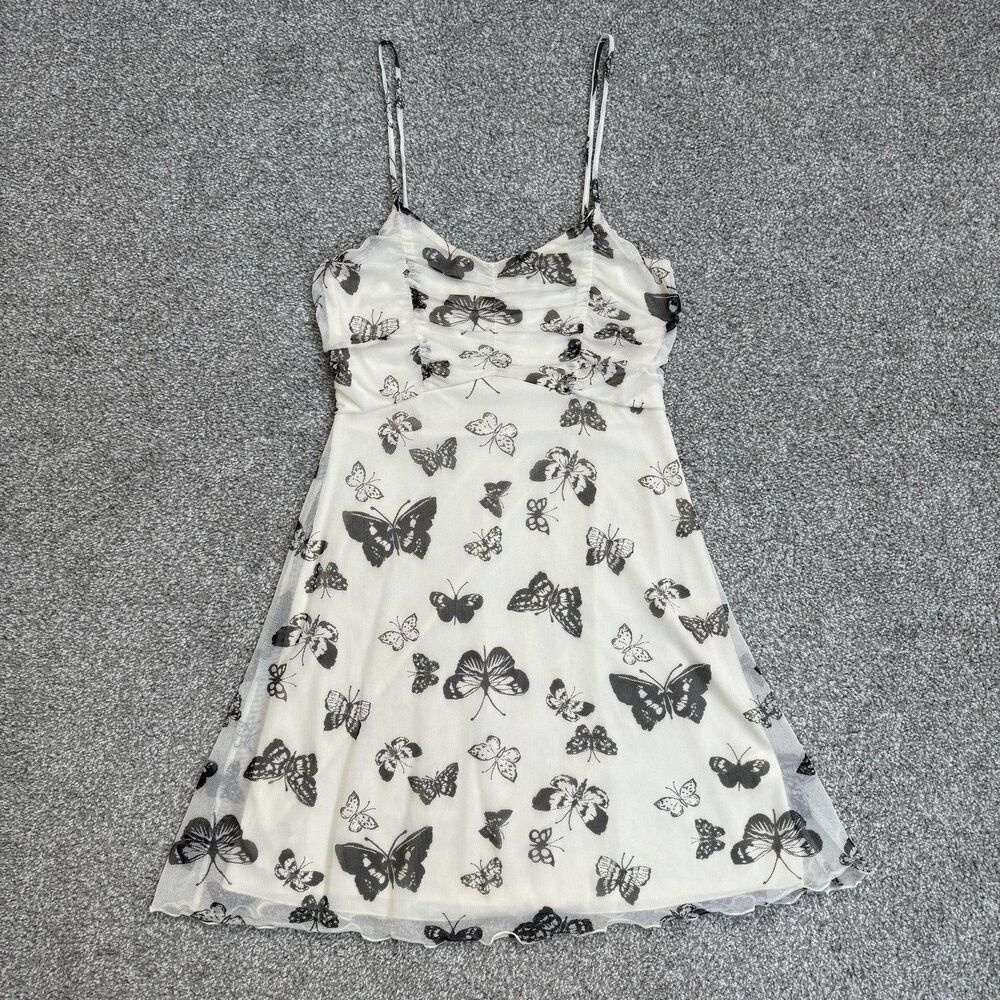Altar'd State Dress Womens XS White Butterfly Mesh Mini Sundress Lined FairyCore